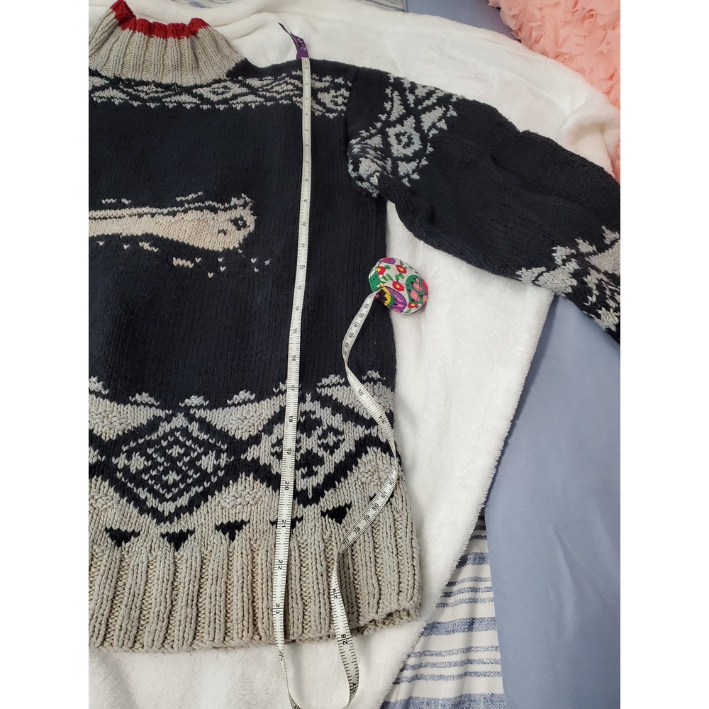 Lauren Ralph Lauren Hand Knit Canoe Fair Isle Linen Cotton Sweater Black Large - Picture 10 of 13